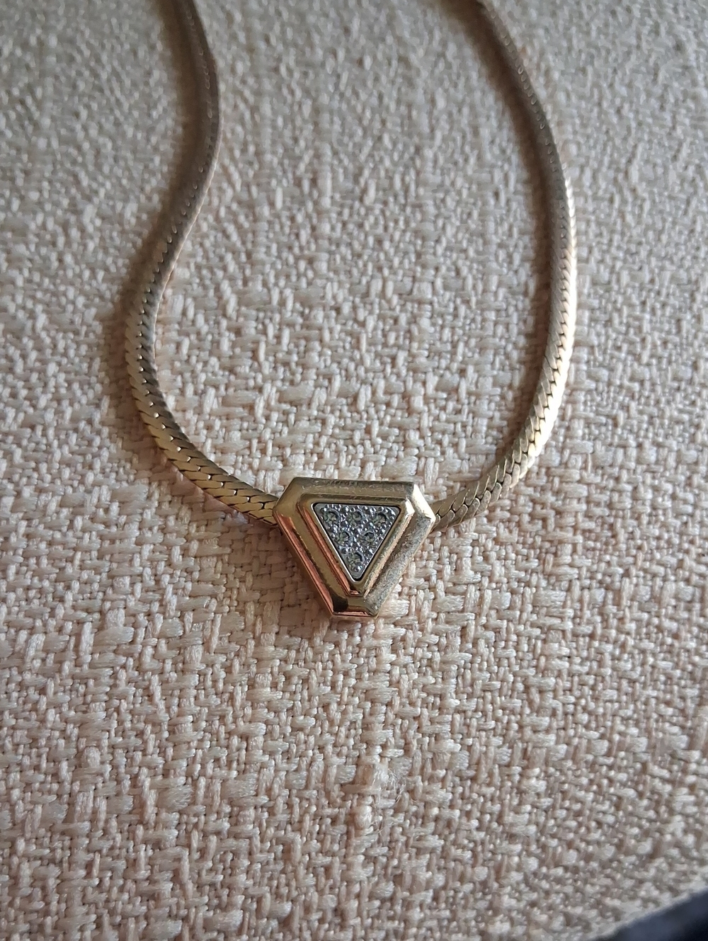 Avon Gold-Tone Triangle Pendant Necklace with Clear Crystal Accent